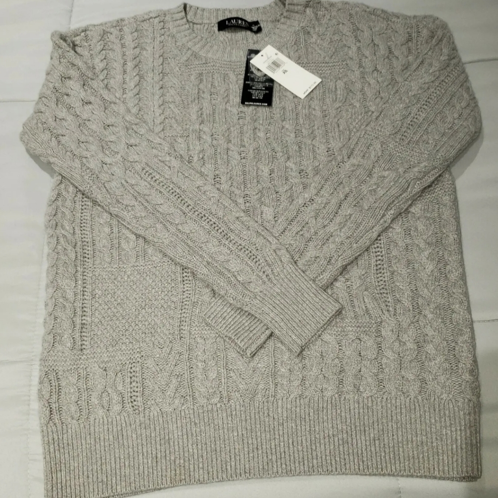 Lauren Ralph Lauren Women's Cable Knit Crewneck Wool Sweater XS NWT